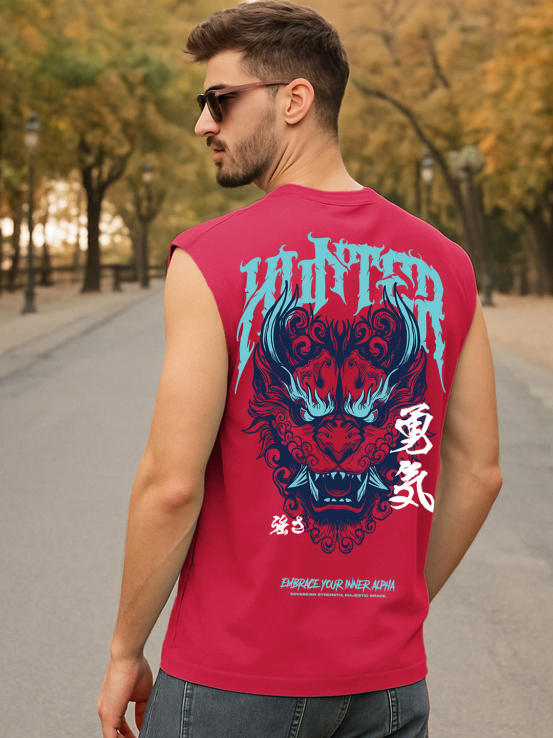 Bewakoof Men Bold Red Hunter Graphic Printed Pure Cotton Boxy Fit Vest