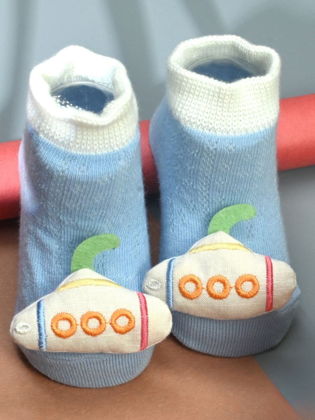 Yellow Bee Boys Submarine Doll Head Applique Cotton Ankle-Length Socks