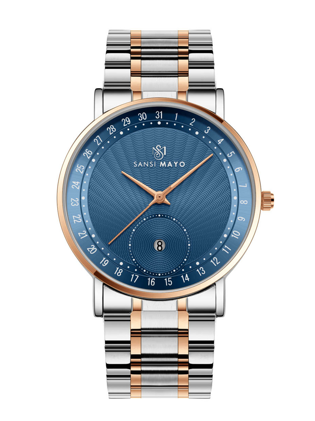 SANSIMAYO Axis Dial & Stainless Steel Straps Analogue Watch SM-M-309-TTSRG-RG-BL