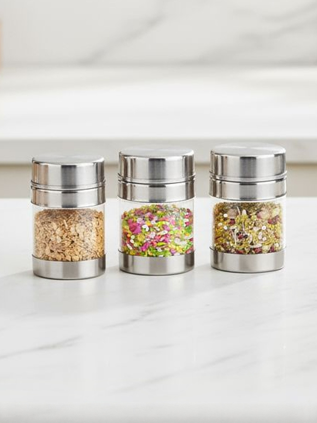 SIZZLE Silver-Toned 3 Pieces Stainless Steel Durable Canister Containers