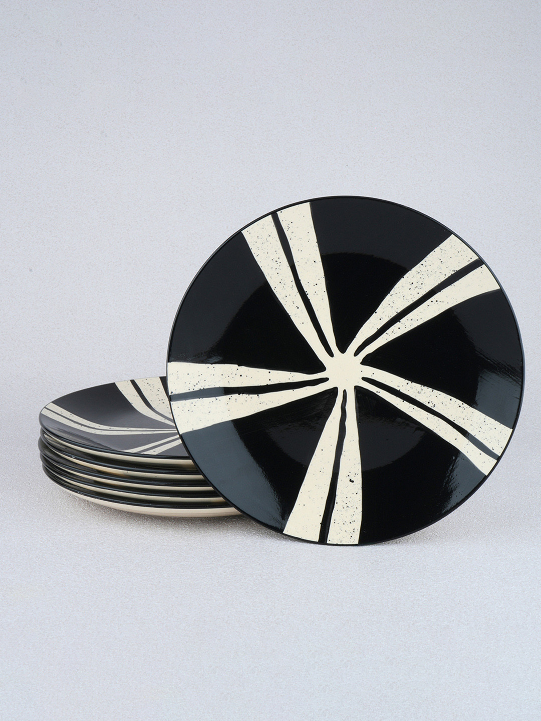 BlackCarrot Black 6 Pieces Printed Dishwasher and Microwave Safe Splash Ceramic Plates