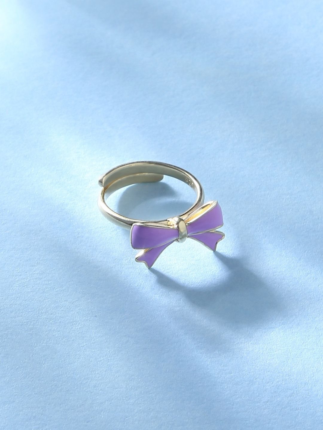 ShimmerTots Girls 925 Sterling Silver Gold-Plated Adjustable Lilac Bow Finger Ring