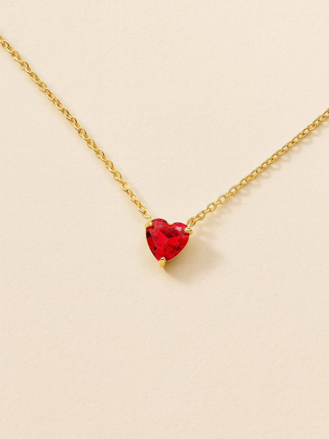 ShopSiiri Stainless Steel 18K Gold-Plated Ruby Studded Minimal Necklace