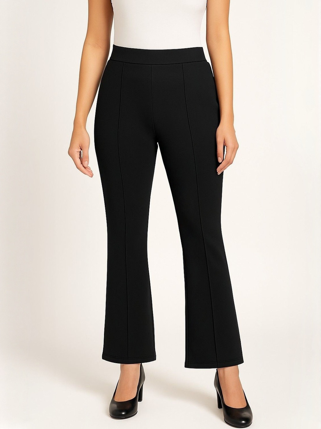 CHROME & CORAL Women Slim Fit High-Rise Pleated Trousers