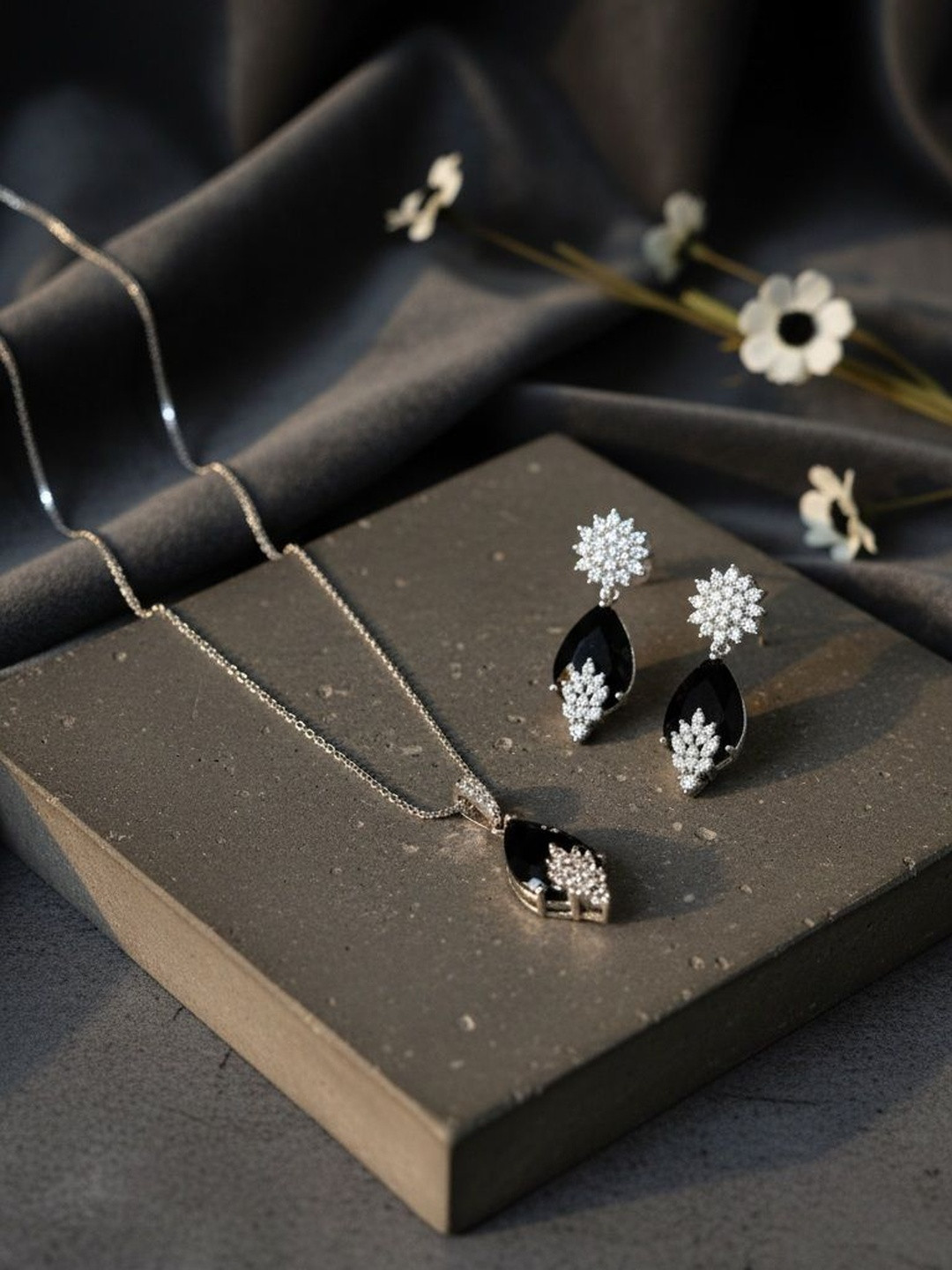 Archi Collection Silver Plated & Gold Plated Stones Studded Pendant Set