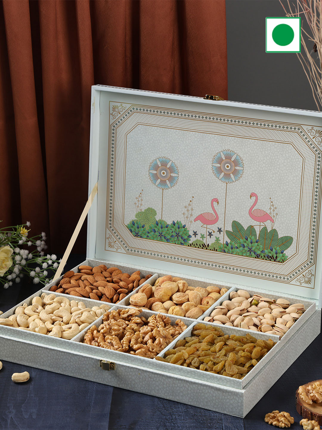 Riwaz Set Of 6 Almonds Cashews Pistachios Walnuts Raisins & Khumani Dry Fruits Gift Box