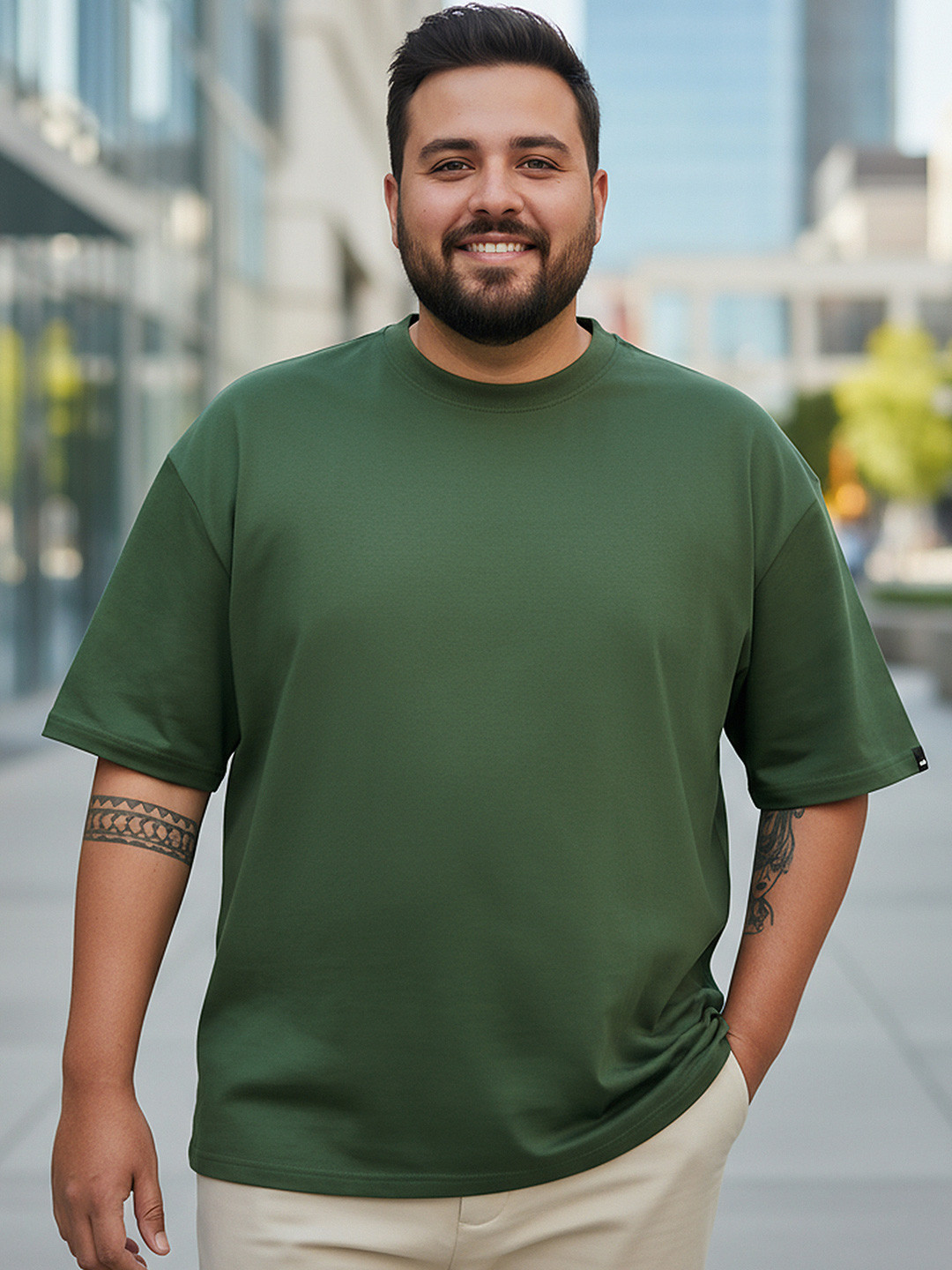 Bewakoof Heavy Duty Men Drop-Shoulder Sleeves Cotton Oversized Plus Size T-shirt