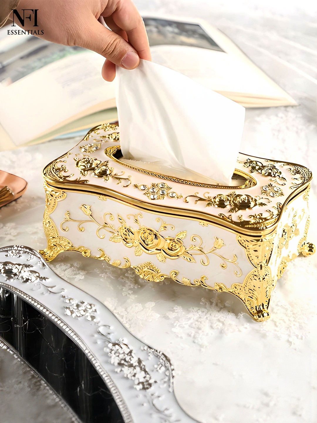 NFI essentials Gold-Toned Textured Tissue Holder