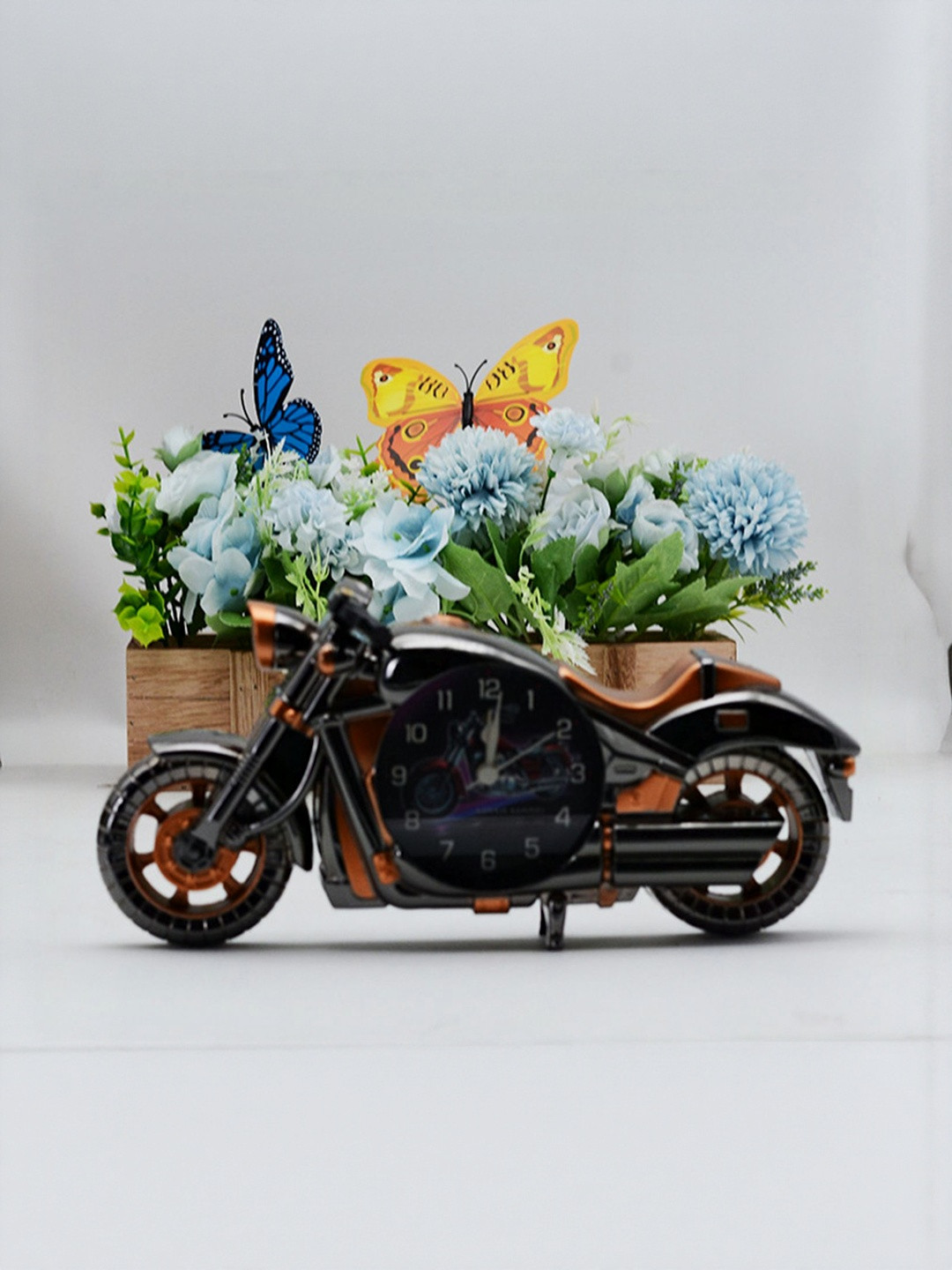 Flenzy Black & Orange Analogue Spray Paint Motorcycle Shaped Round Vintage Alarm Clock