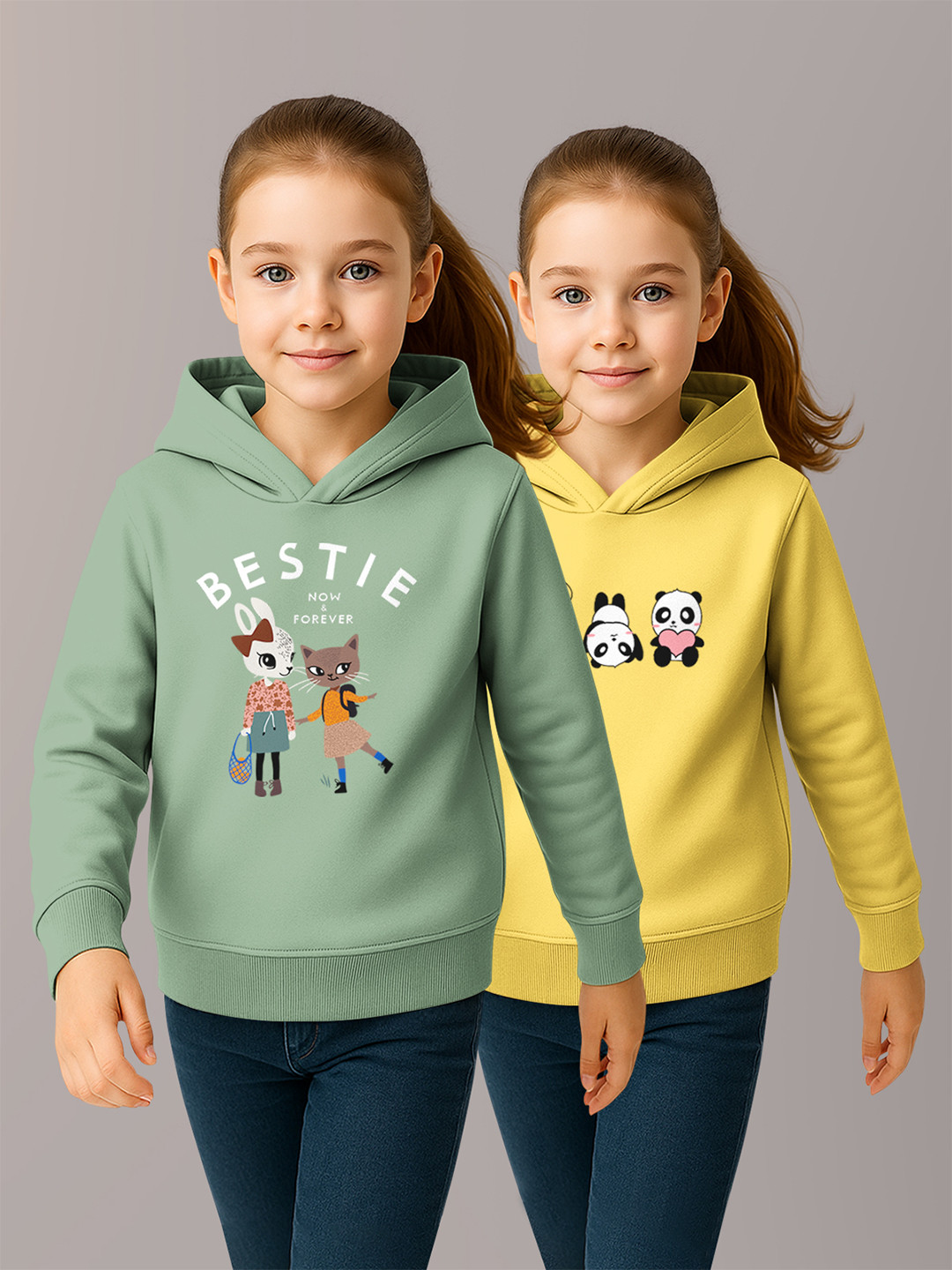 HELLCAT Girls Pack Of 2 Graphic Printed Long Sleeve Hooded Pullover Sweatshirt