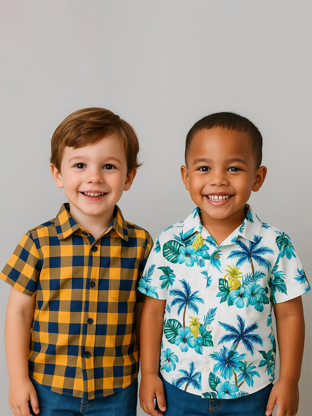 Arav Creation Kids Relaxed Short Sleeve Tropical & Checked Casual Shirt