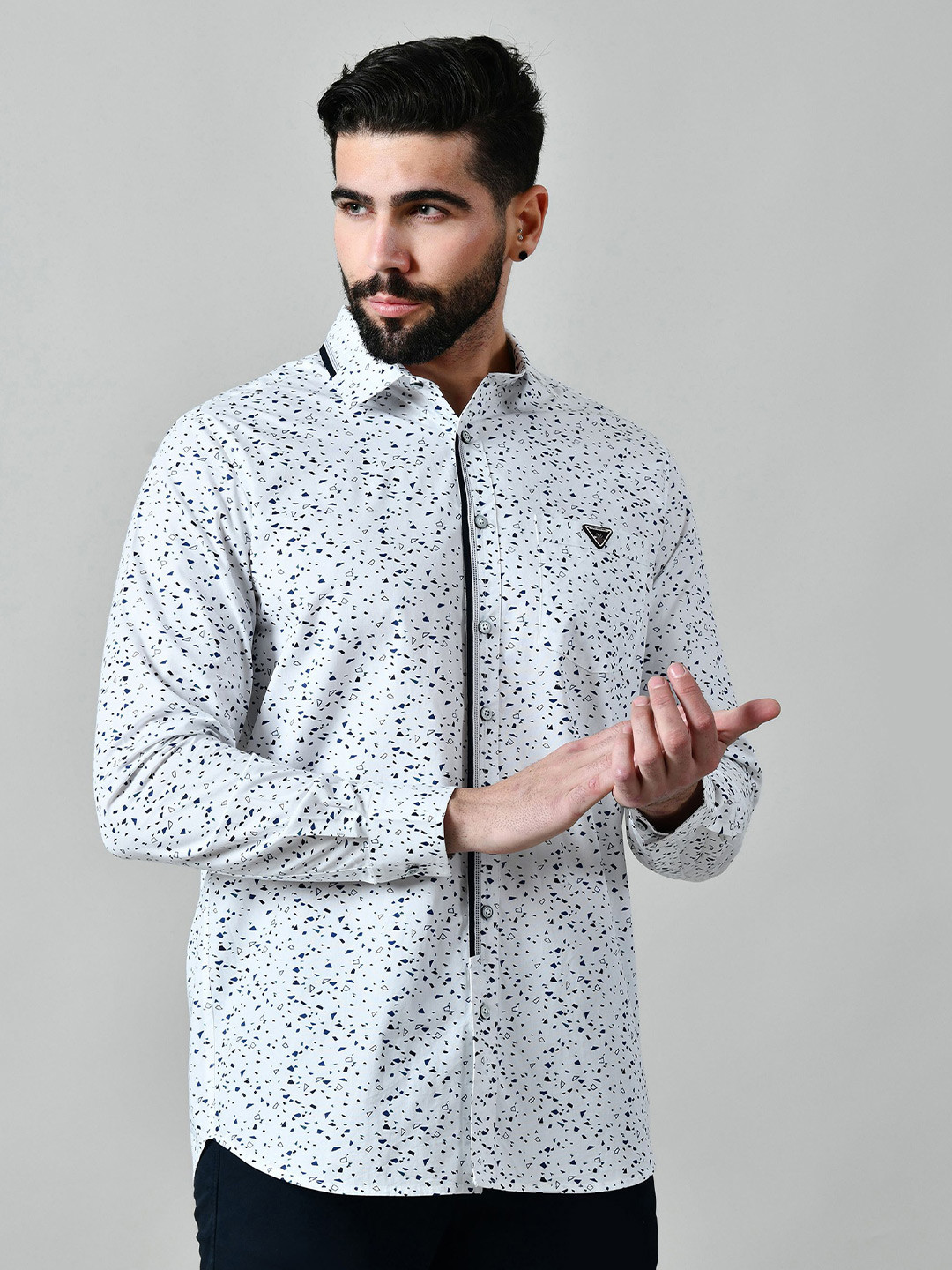 PIER 7 Men Modern Fit Abstract Printed Spread Collar Cotton Casual Shirt