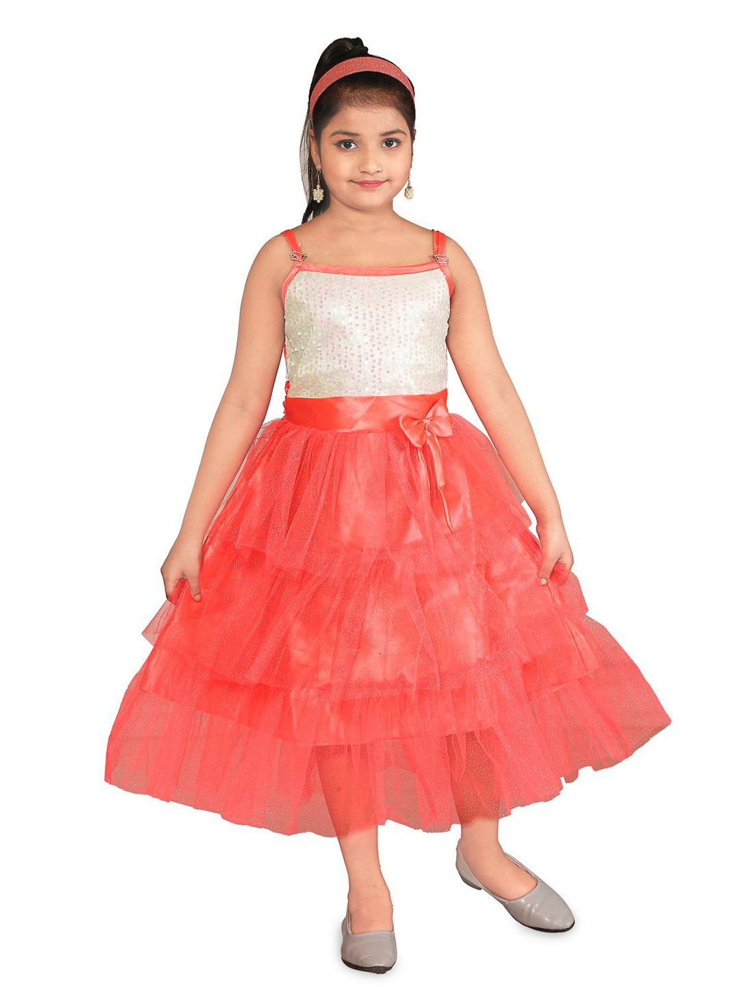Nickys Disegno Girls Sequined Shoulder Strap Net Fit & Flare Dress