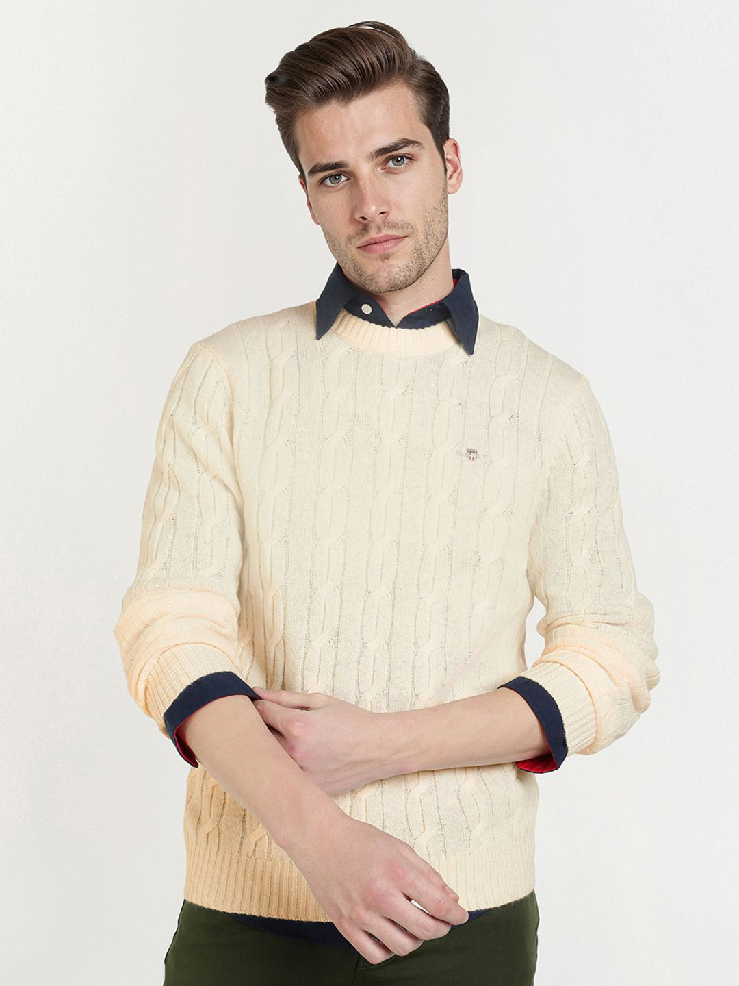 GANT Men Cable Textured Woollen Round Neck Pullover