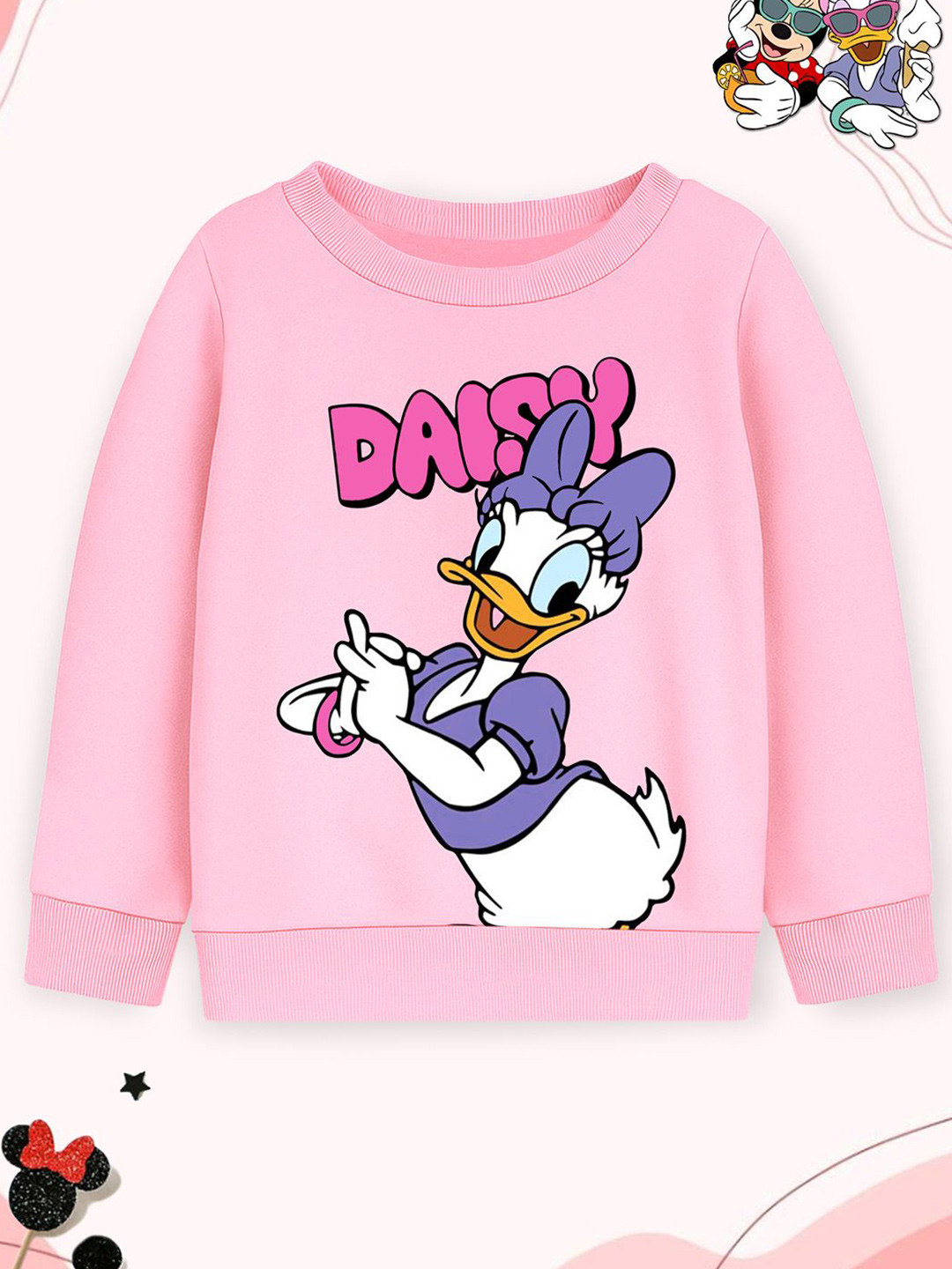 Disney By Miss and Chief Girls Daisy Duck Printed Round Neck Long Sleeves Sweatshirt