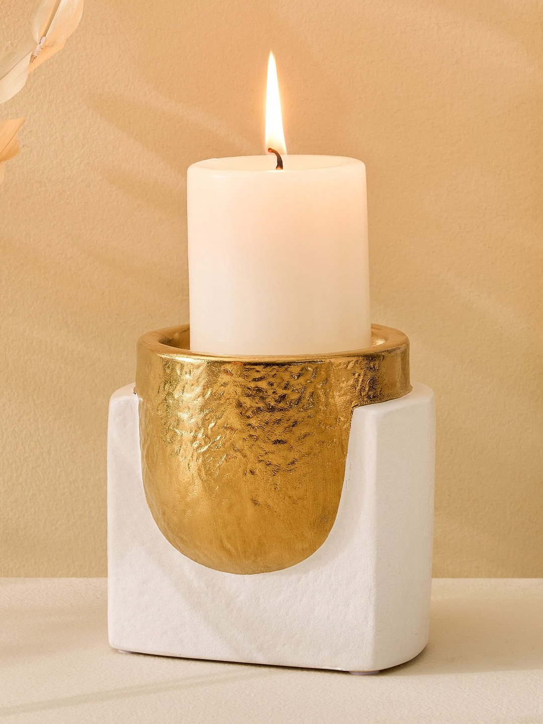 Home Centre Evoke Ivy Gold-Toned & White Ceramic T-Light Holder