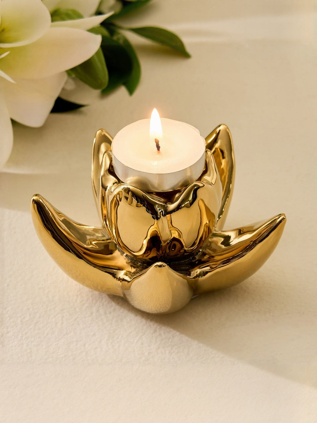 Home Centre Amara Hana Gold-Toned Ceramic T-Light Holder