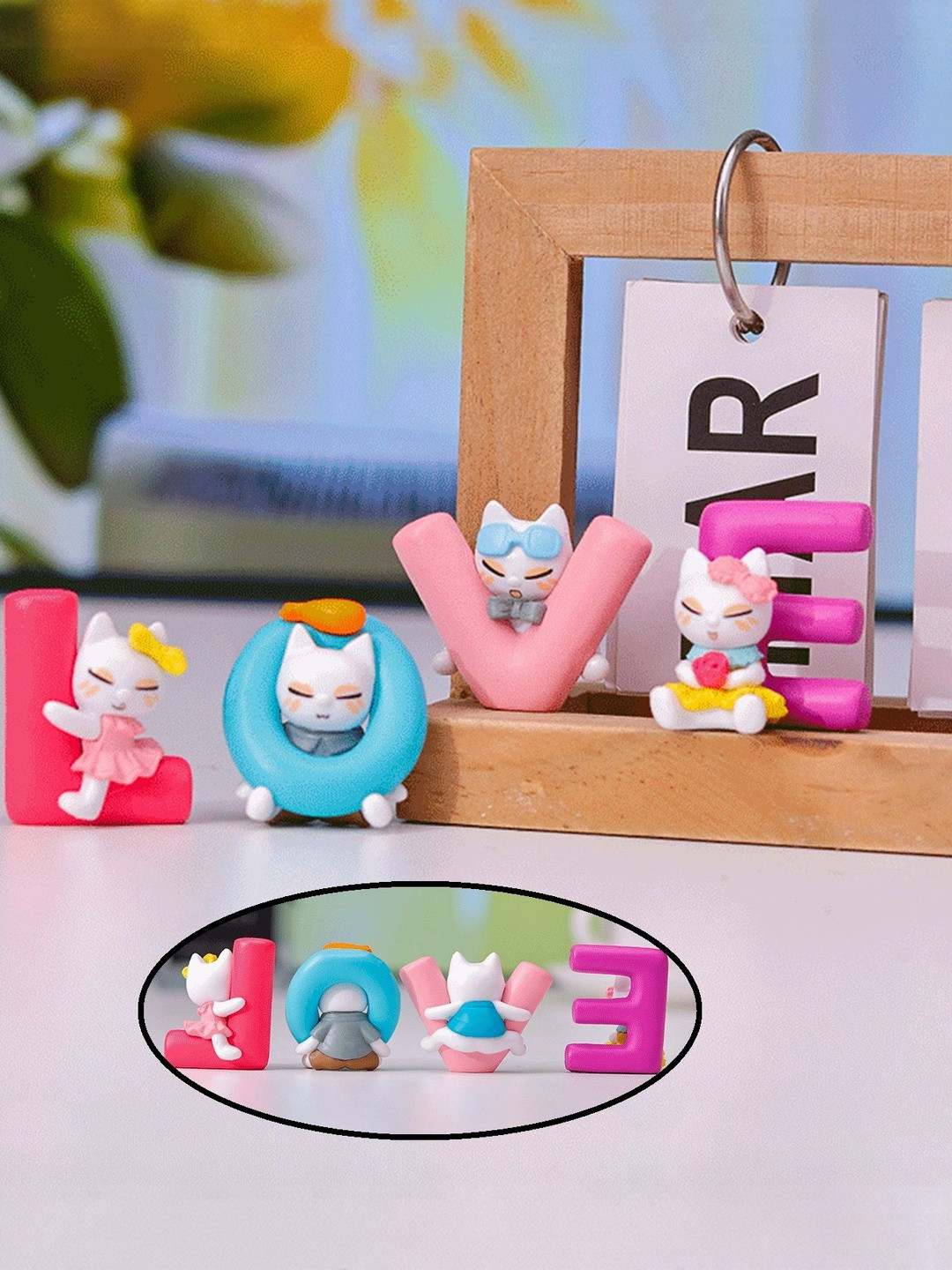 Flenzy Pink & Blue 4 Pieces Cute Cat Love Figurine Showpieces