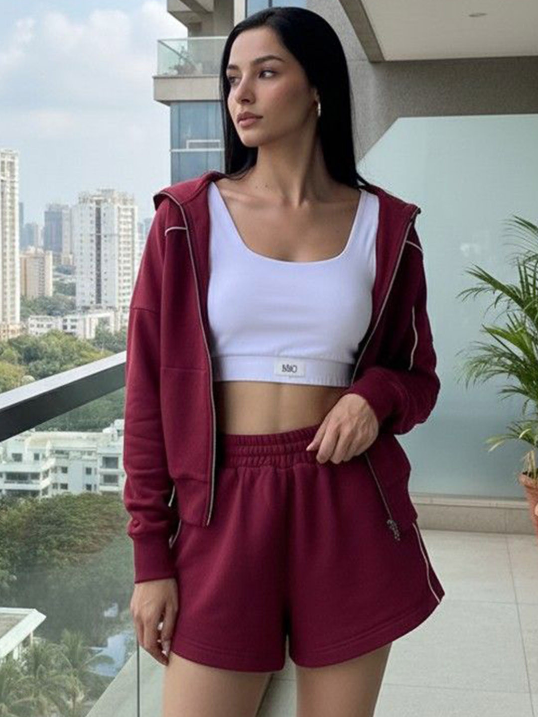 Mast & Harbour Long Sleeves Hooded Long Sleeve Sweatshirt & Shorts
