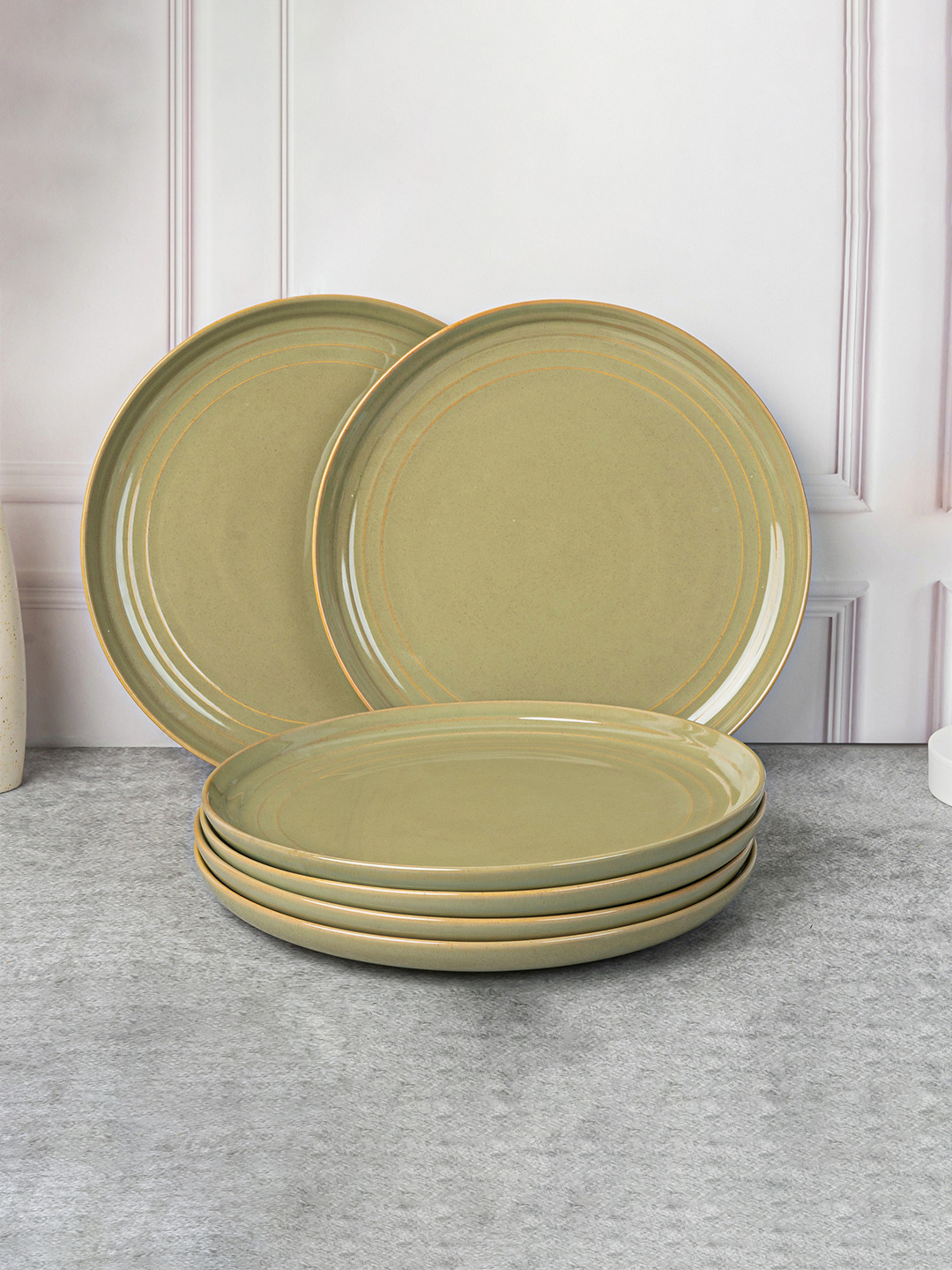 BODHI HOUSE Set of 6 Olive Green Solid Porcelain Plates