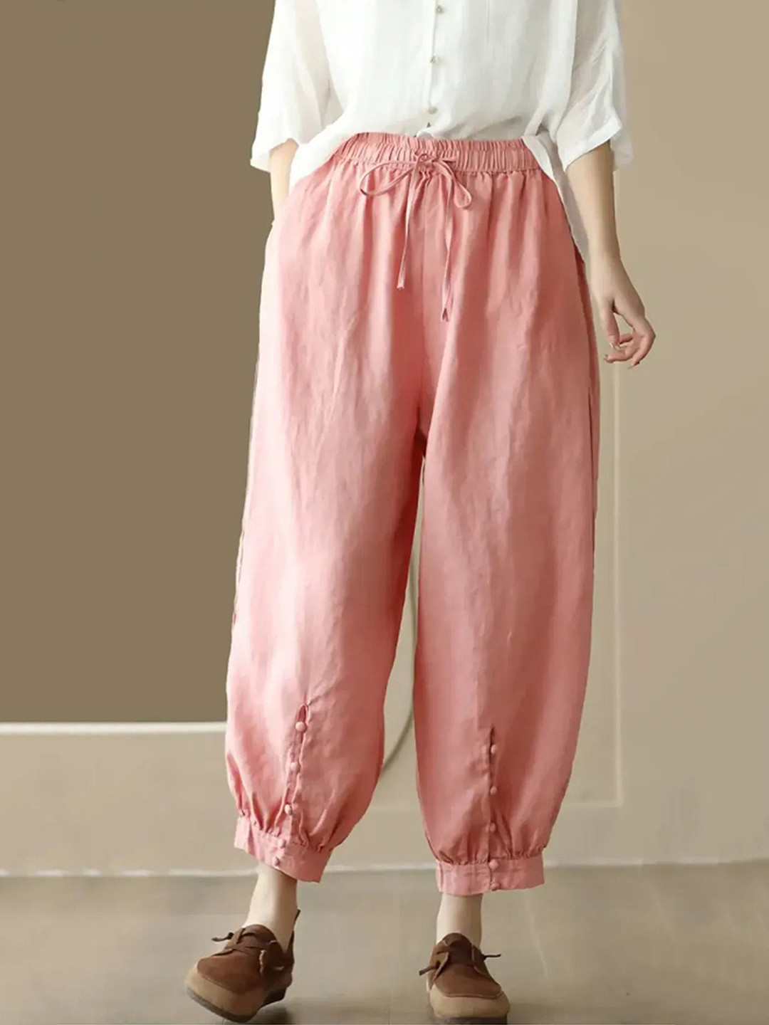 SIDDHO HUM Women Relaxed Fit Mid Rise Slip-On Cotton Trousers