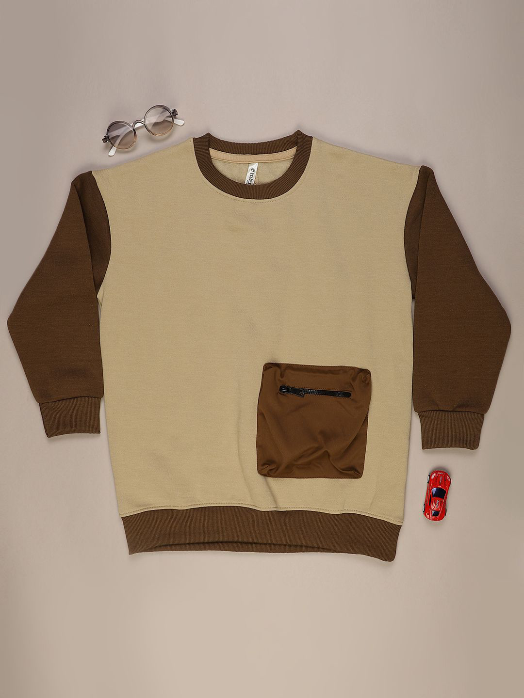 V-Mart Boys Colourblocked Round Neck Long Sleeves Spun Fleece Sweatshirt