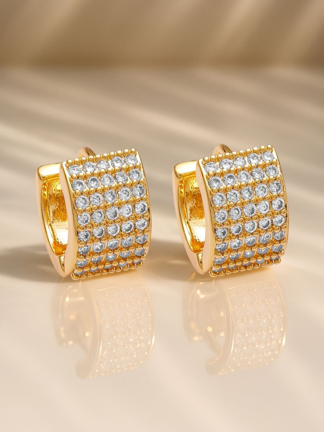 Rubans 18K Gold-Plated Brass Wide Hoop Earrings with Sparkling Cubic Zirconia Stones