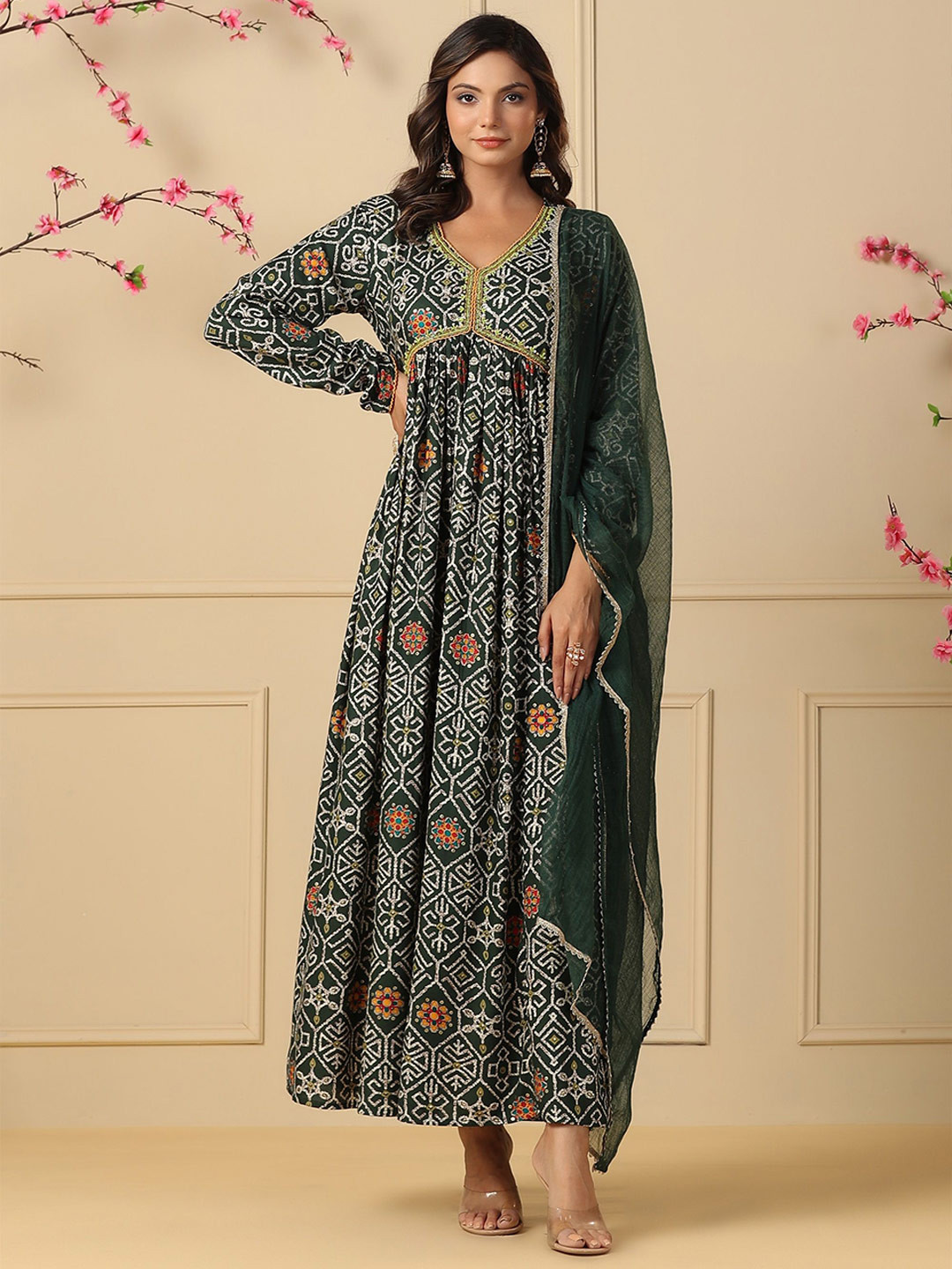 AARAAS Women Ethnic Motifs Print Gown With Dupatta Set