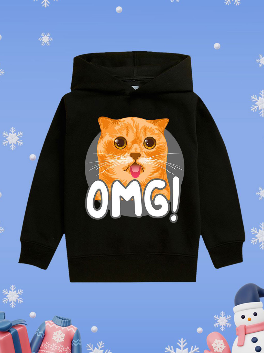 NUSYL Girls OMG ! Kitty Printed Long Sleeve Hooded Sweatshirt