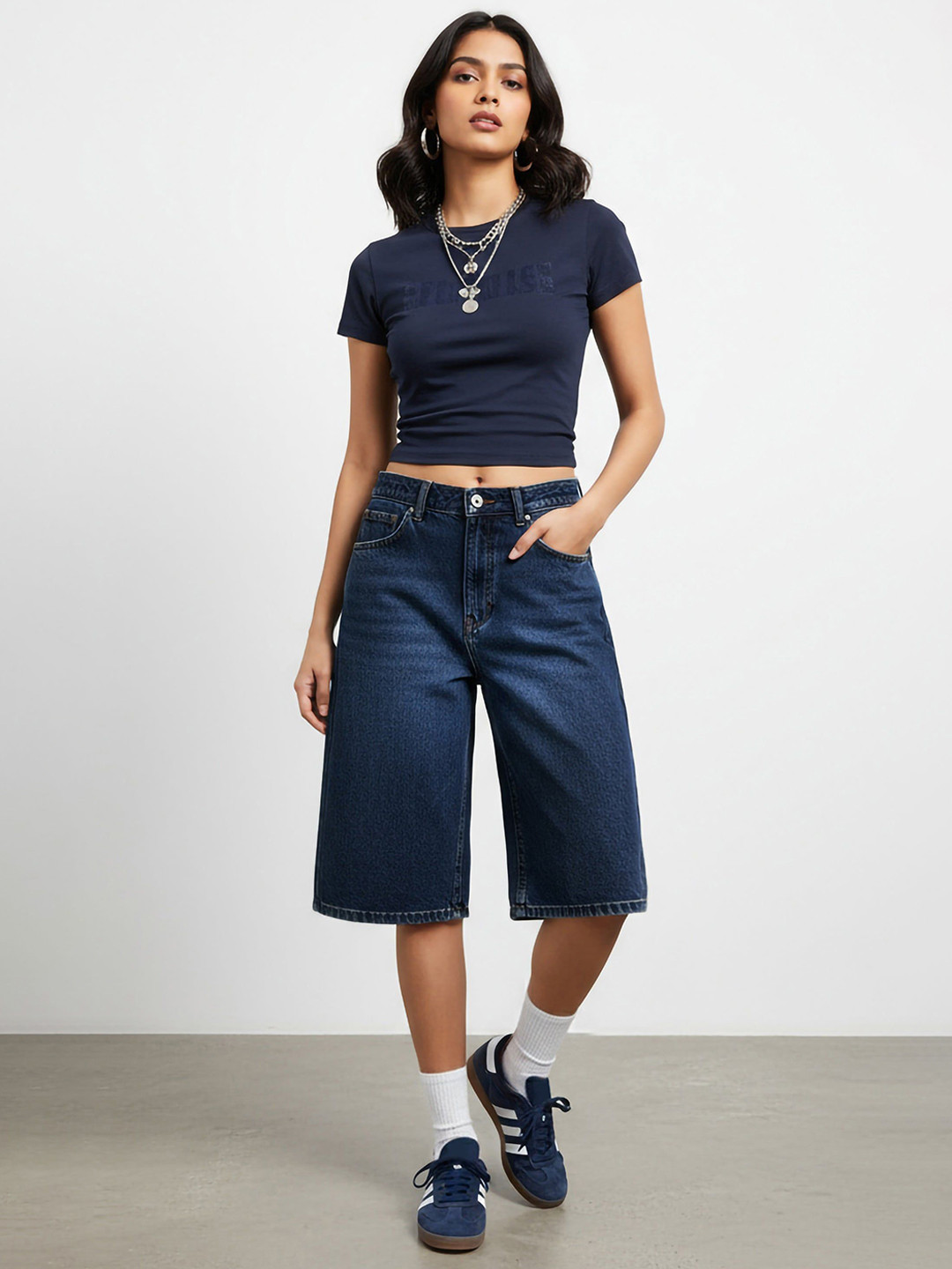 FREAKINS Women Washed Mid-Rise Technology Jorts Shorts