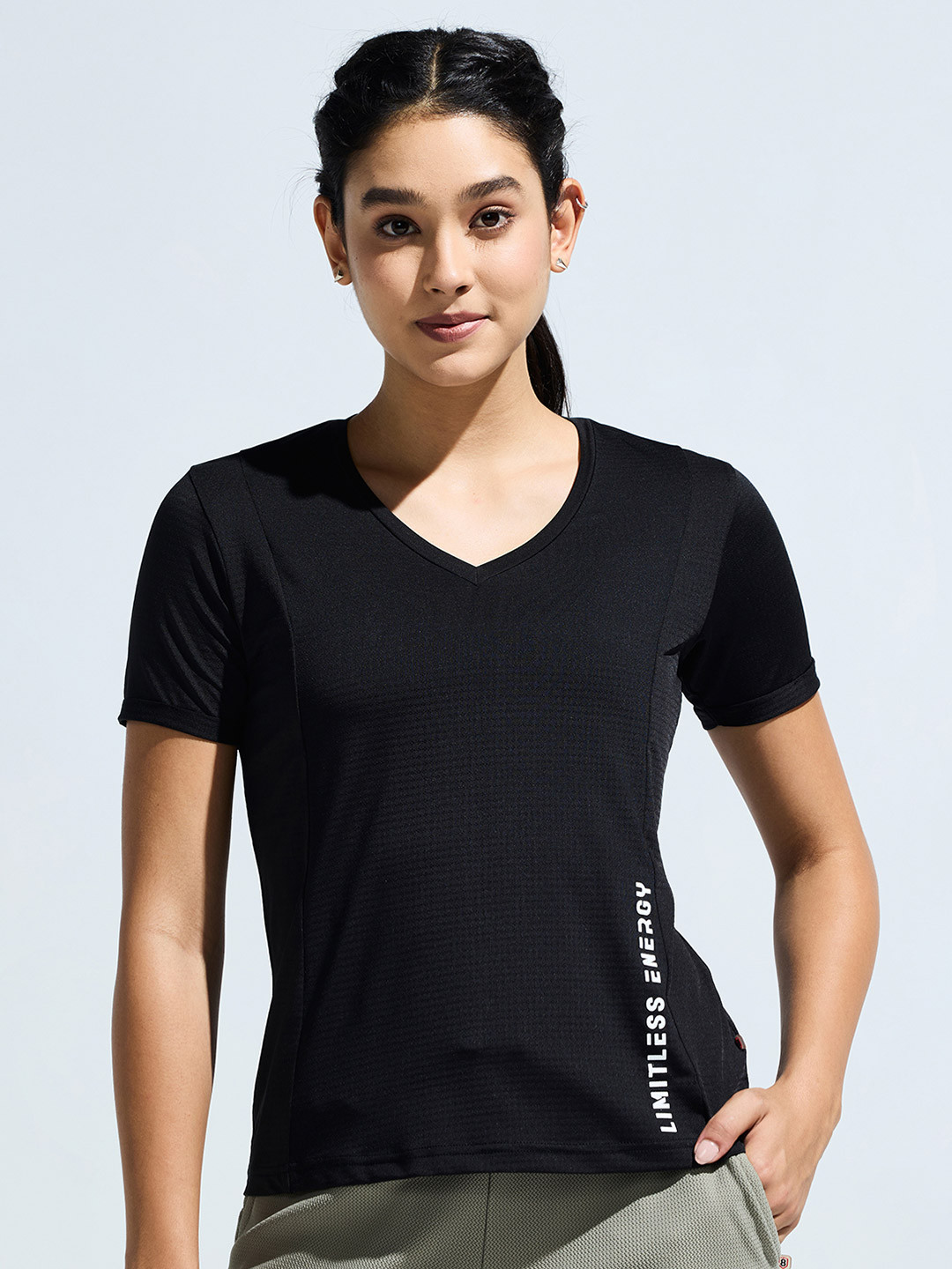 DOMIN8 WOMEN V NECK CUT & SEW SUPER STRETCH BREATHABLE TOP WITH ULTIMATE COMFORT