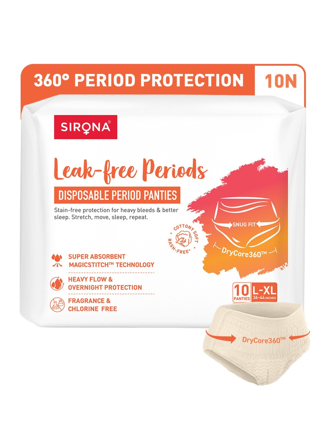 Sirona Super Absorbent Disposable Teen Period Panties - L-XL - 10 Pcs