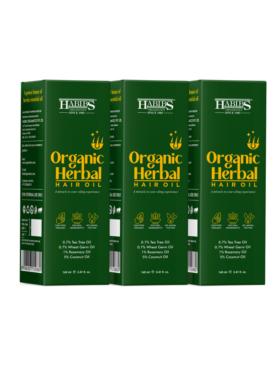 HABIBS Herbal Set of 3 Hair Oil for Hair Fall - 160 ml Each