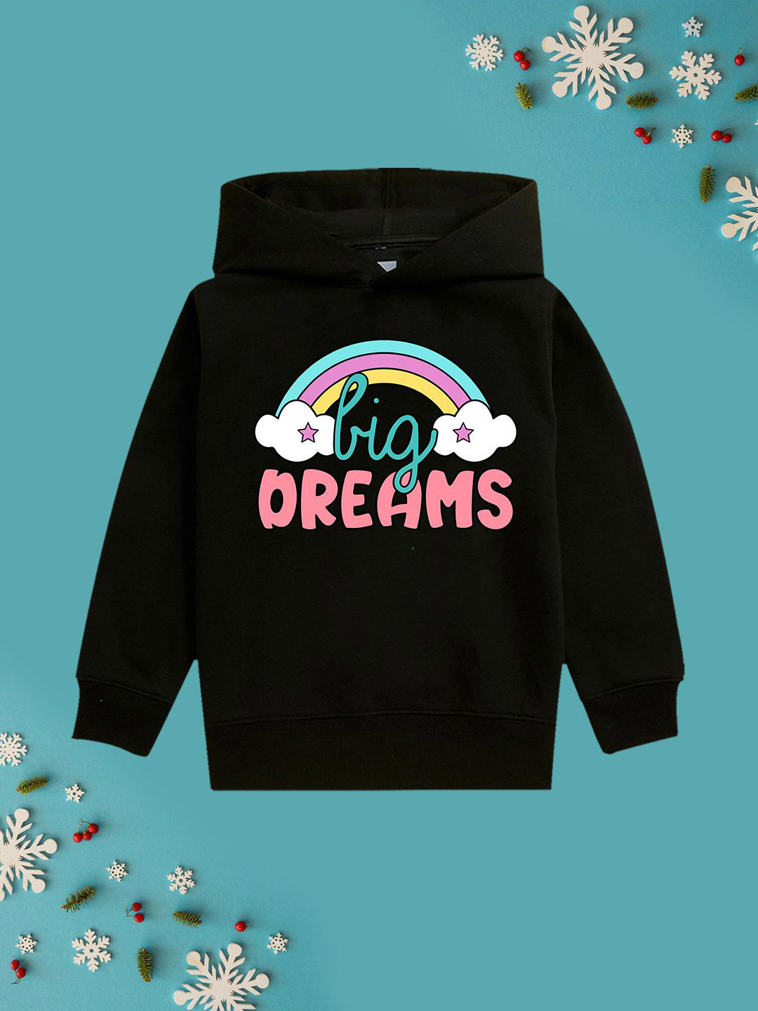 NUSYL Girls Big Dreams Printed Hooded Pullover Sweatshirt