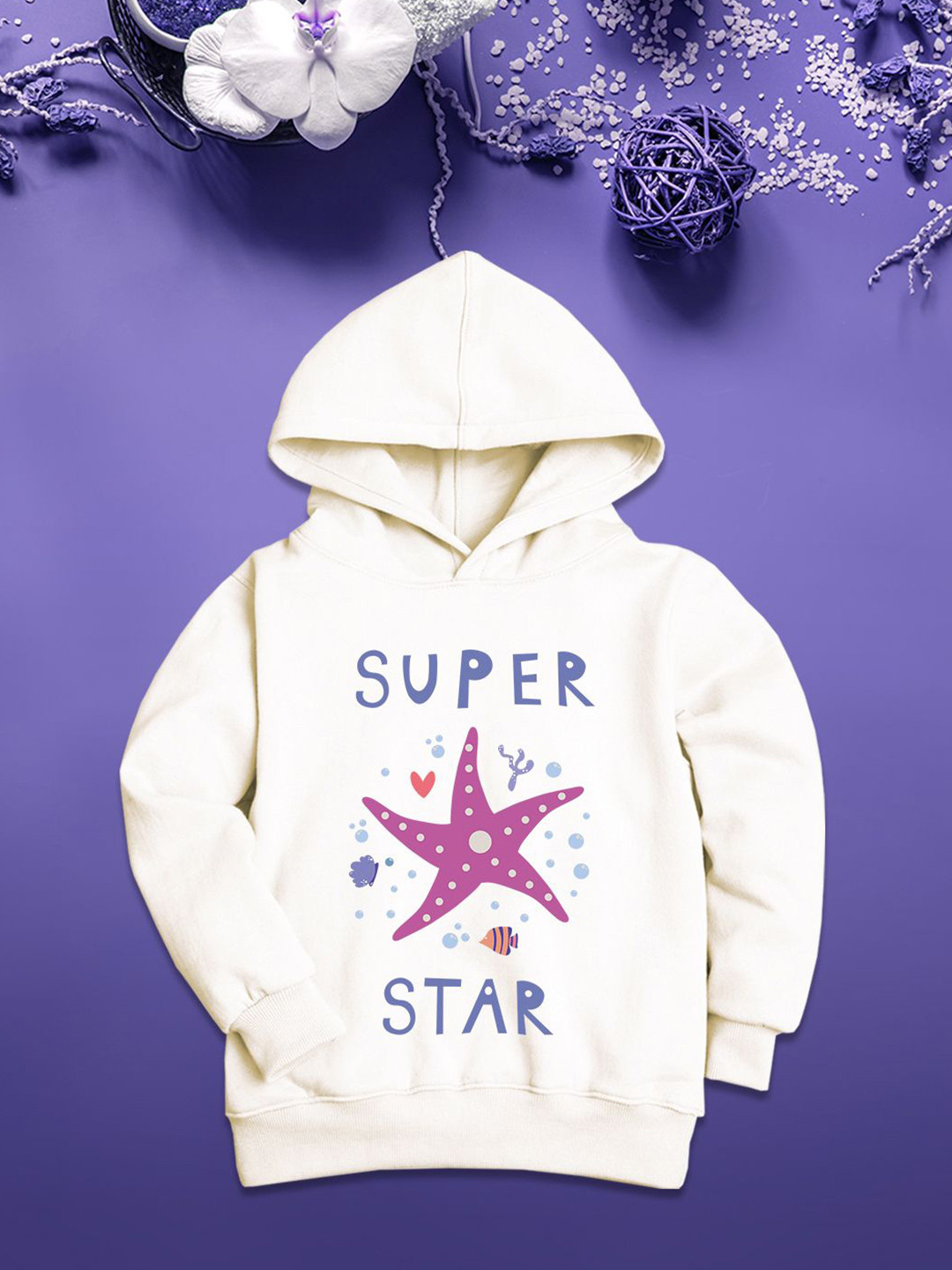 NUSYL Girls Super Star Printed Hooded Sweatshirt