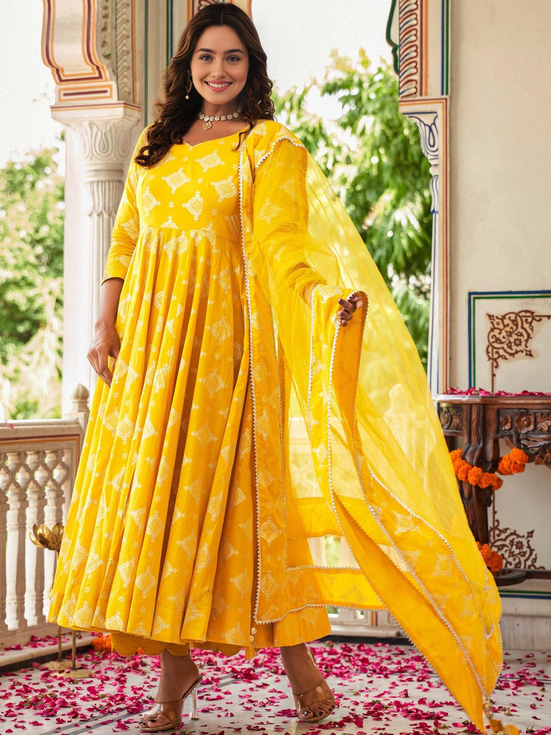 Indian Virasat Women Tavishi Yellow Rose Suit Set
