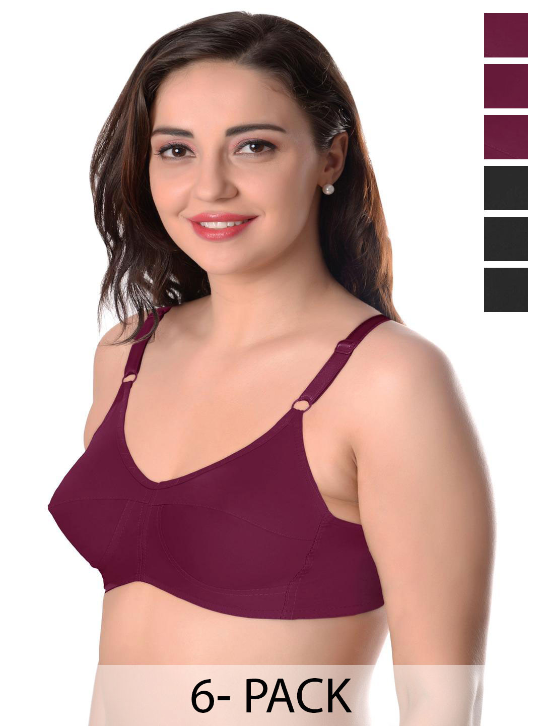 FEATHER LINE Pack of 6 Solid Non padded with Full Coverage Bra