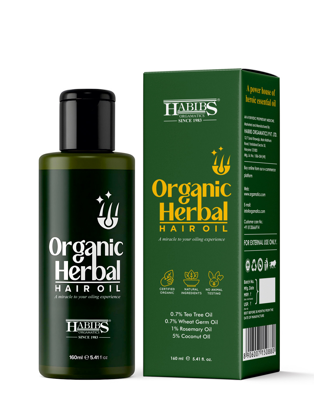 HABIBS Anti-Hairfall Herbal Hair Oil with Almond & Jojoba Oil - 160 ml
