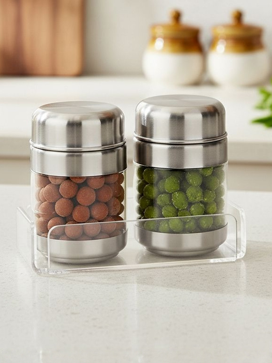 SIZZLE 2025 Silver-Toned Stainless Steel Durable 2 Pcs Clip-On Canisters 140 ml