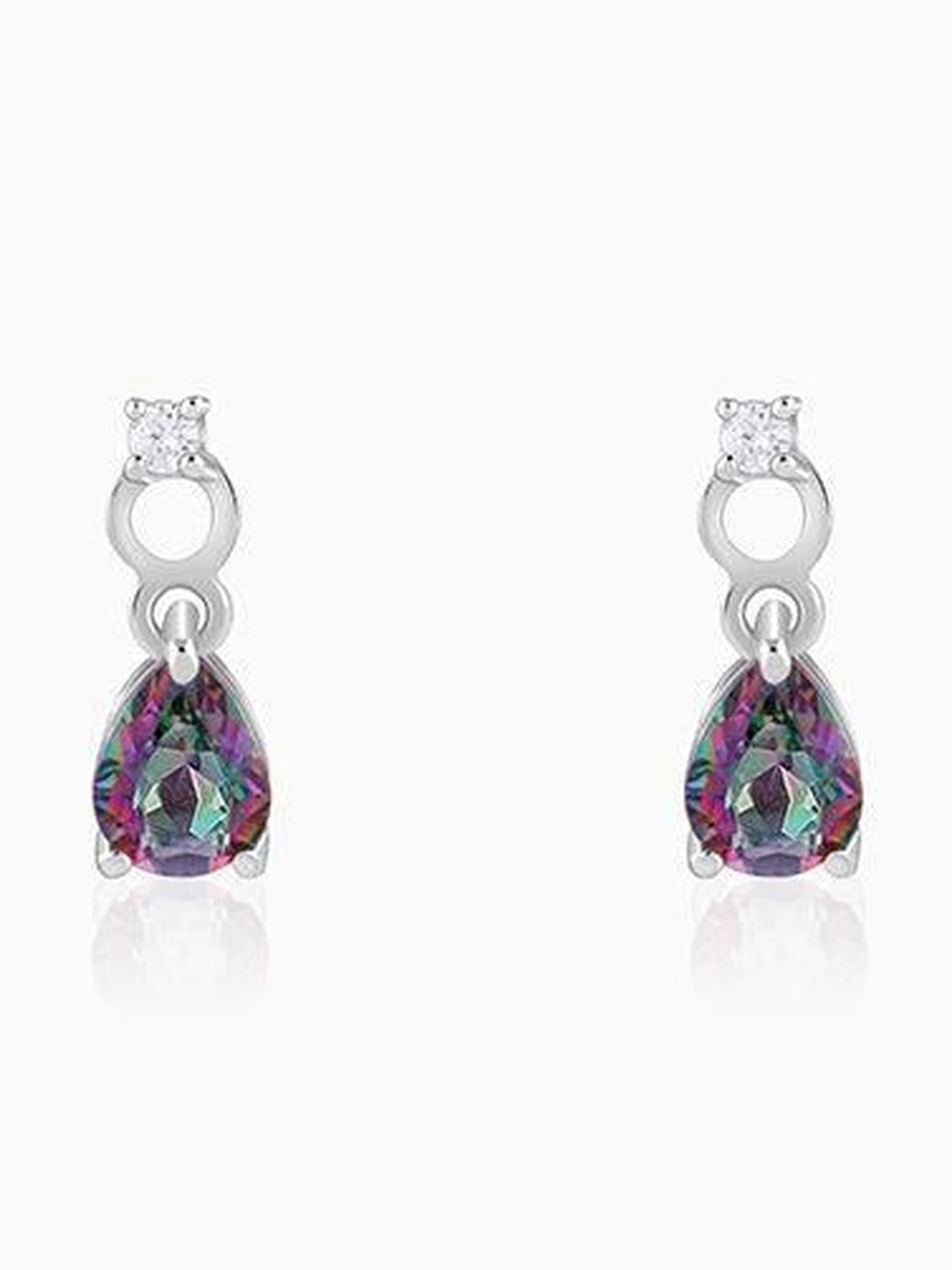 GIVA 925 Silver Rhodium-Plated Zircon Studded Teardrop Shaped Mystic Topaz Drop Earrings
