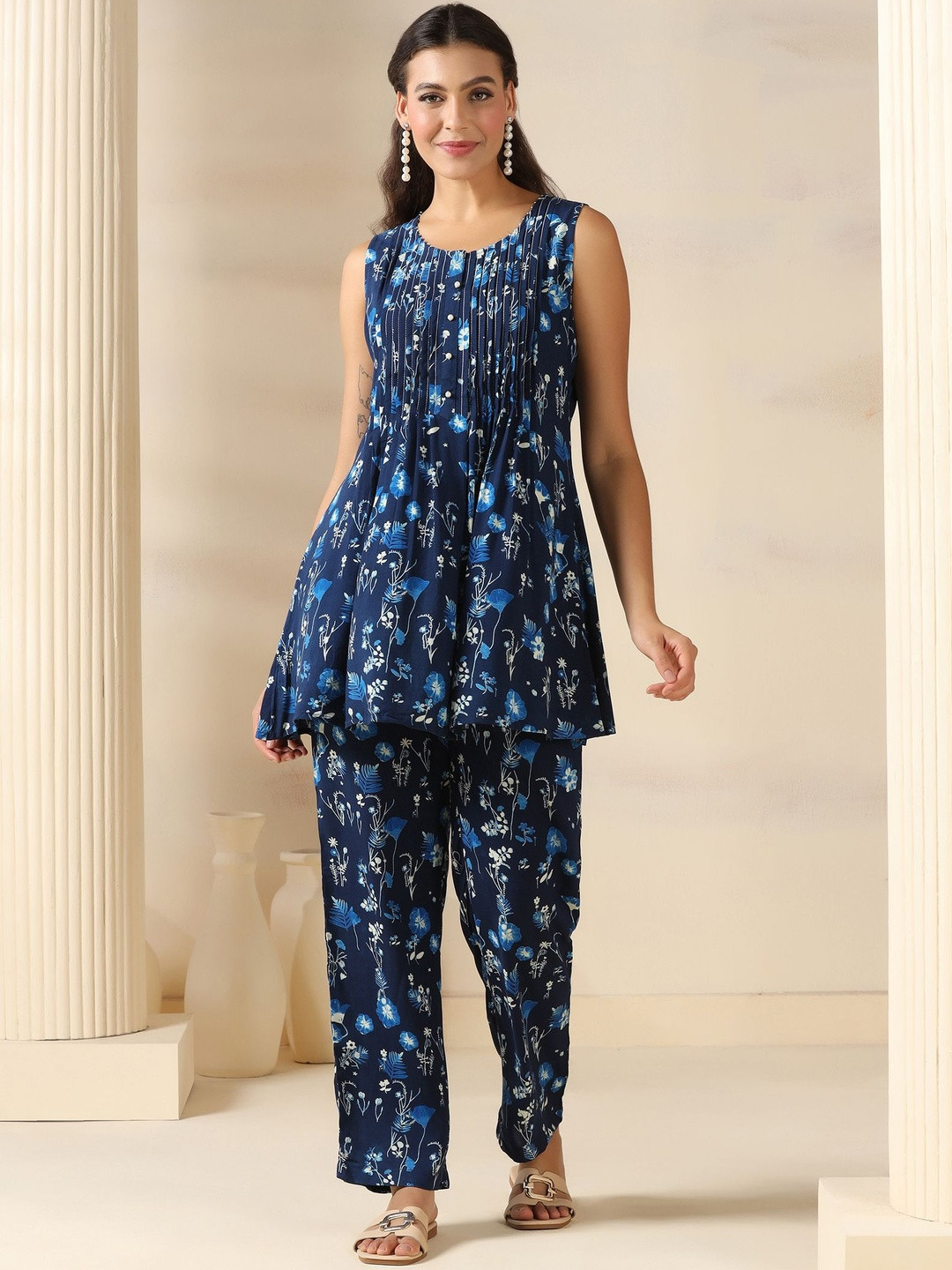 Shree Tropical Printed Round Neck Top & Trouser Co-Ord Set