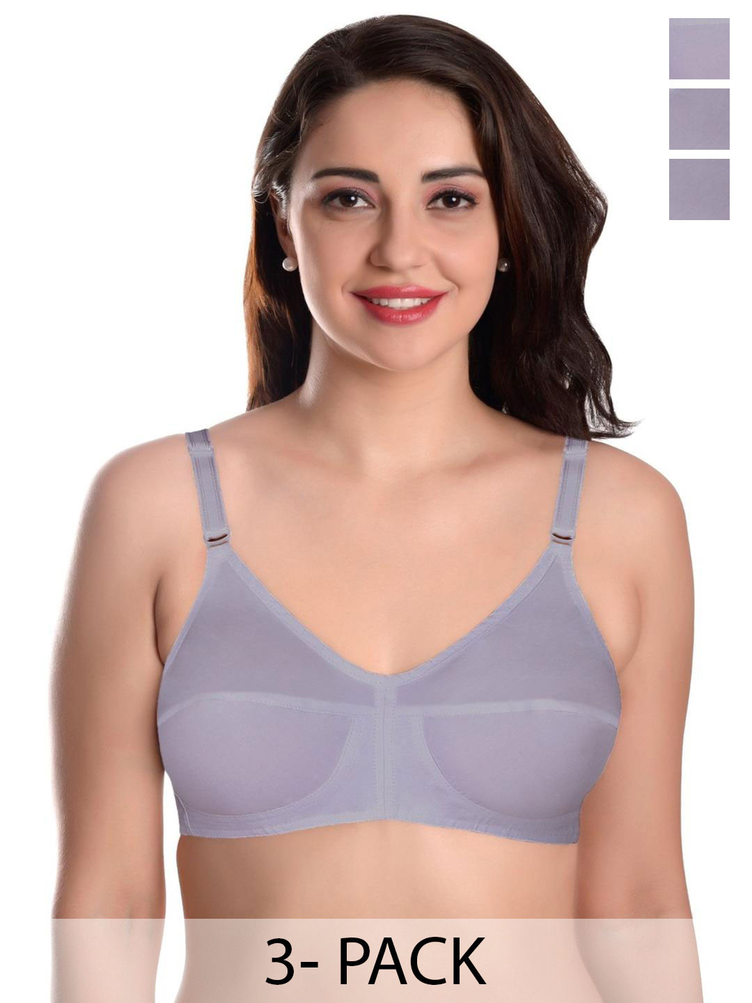 FEATHER LINE Pack Of 3 Women's Grey Full Coverage Bra