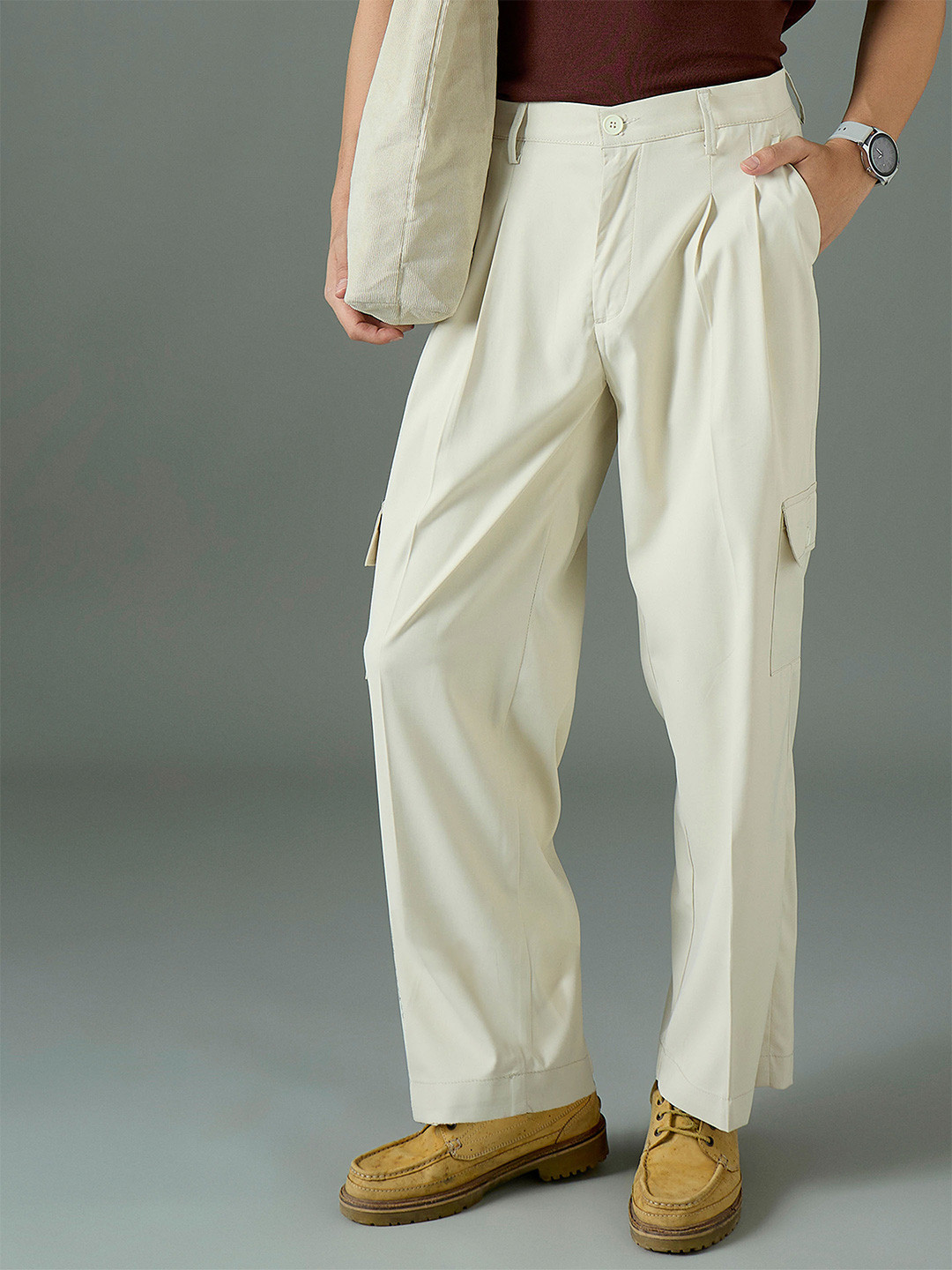 MASCLN SASSAFRAS Men Relaxed Mid-Rise Pleated Korean Pants Trouser