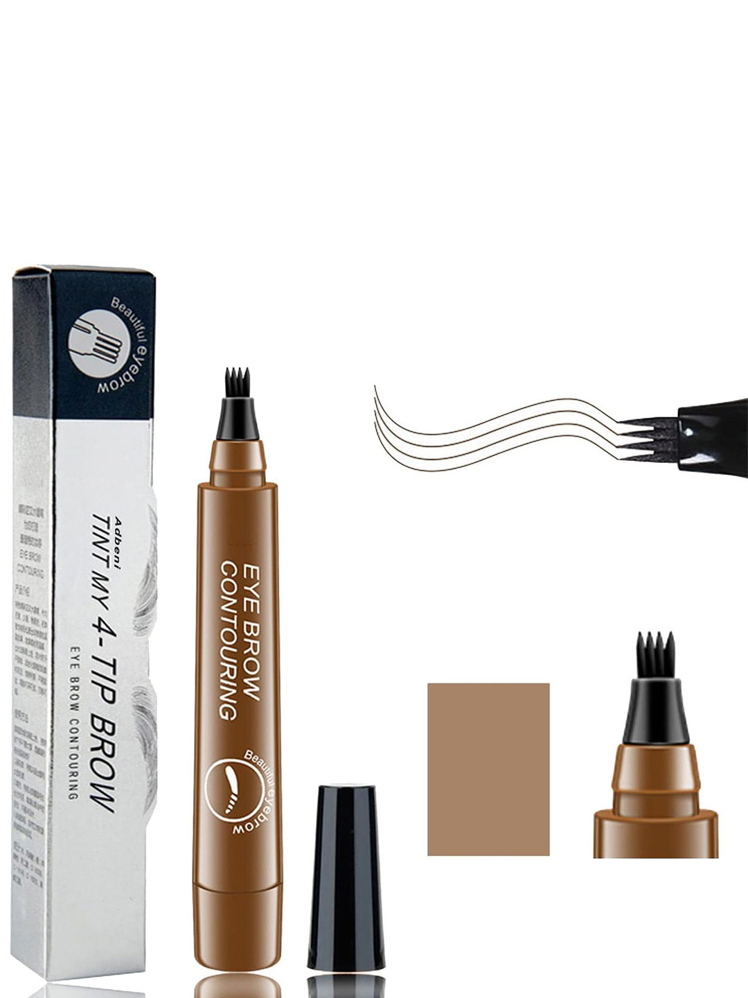 Adbeni Tint My 4-Tip Brow Eyebrow Contouring Pencil With Micro Fork - 20g - Light Brown