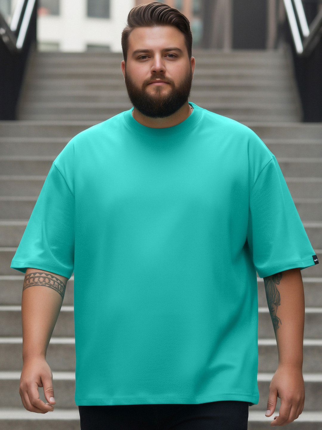 Bewakoof Heavy Duty 1.0 Men Pool Blue Oversized Plus Size T-shirt
