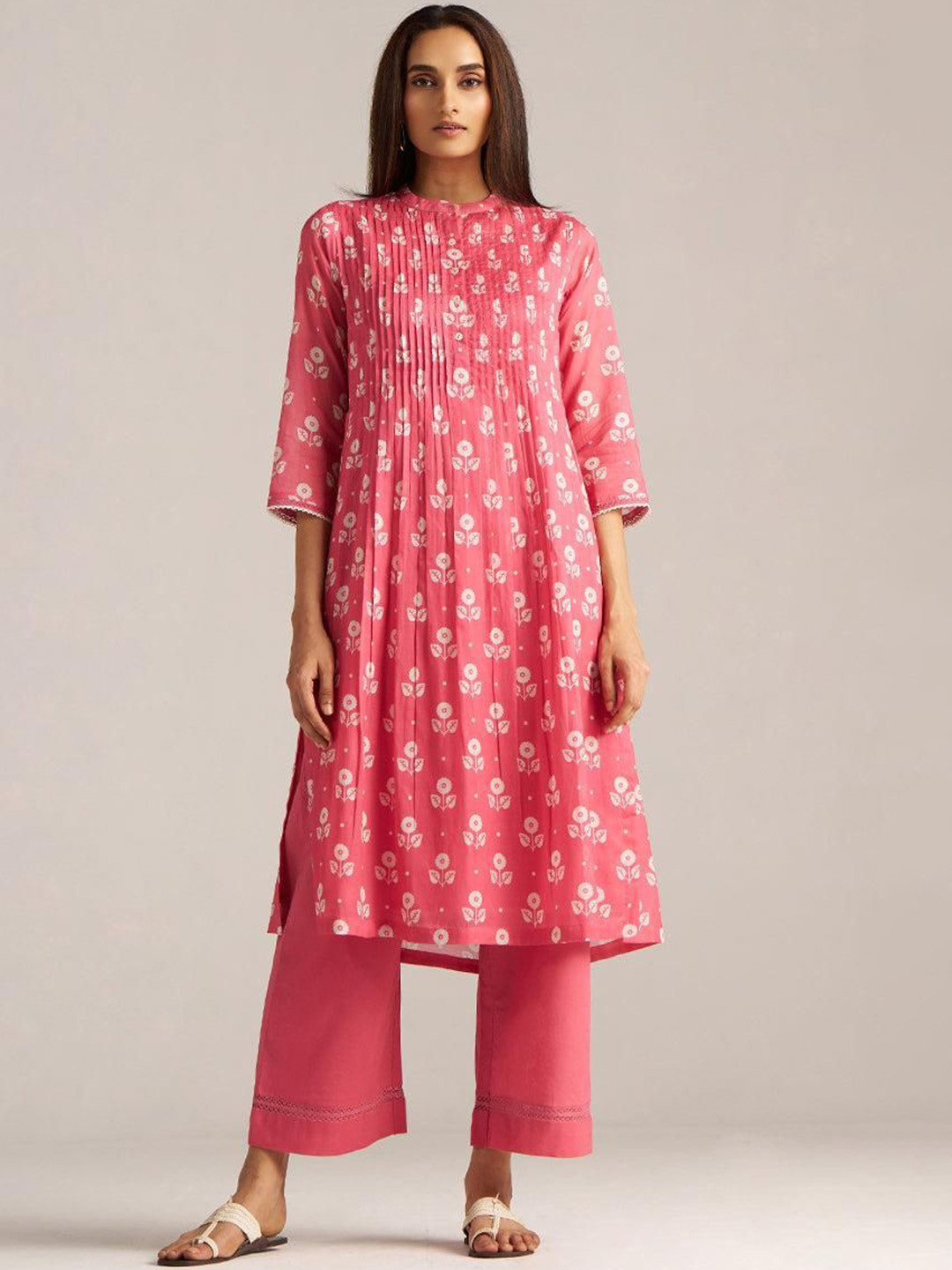 Ganga Printed Mandarin Collar Tunic With Palazzo Co-Ords