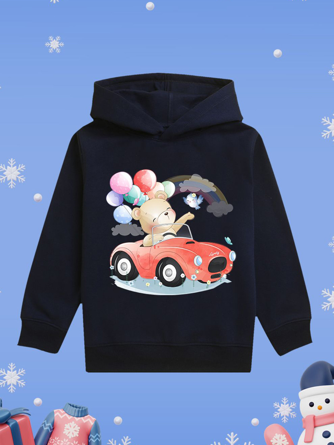 NUSYL Girls Driving Teddy Printed Hooded Sweatshirt