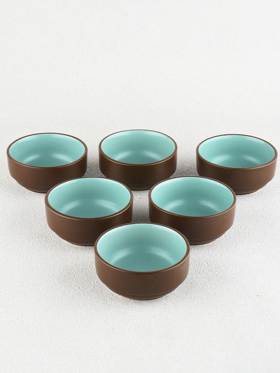 BlackCarrot Blue & Brown 6 Pieces Ceramic Snack Serving Bowl
