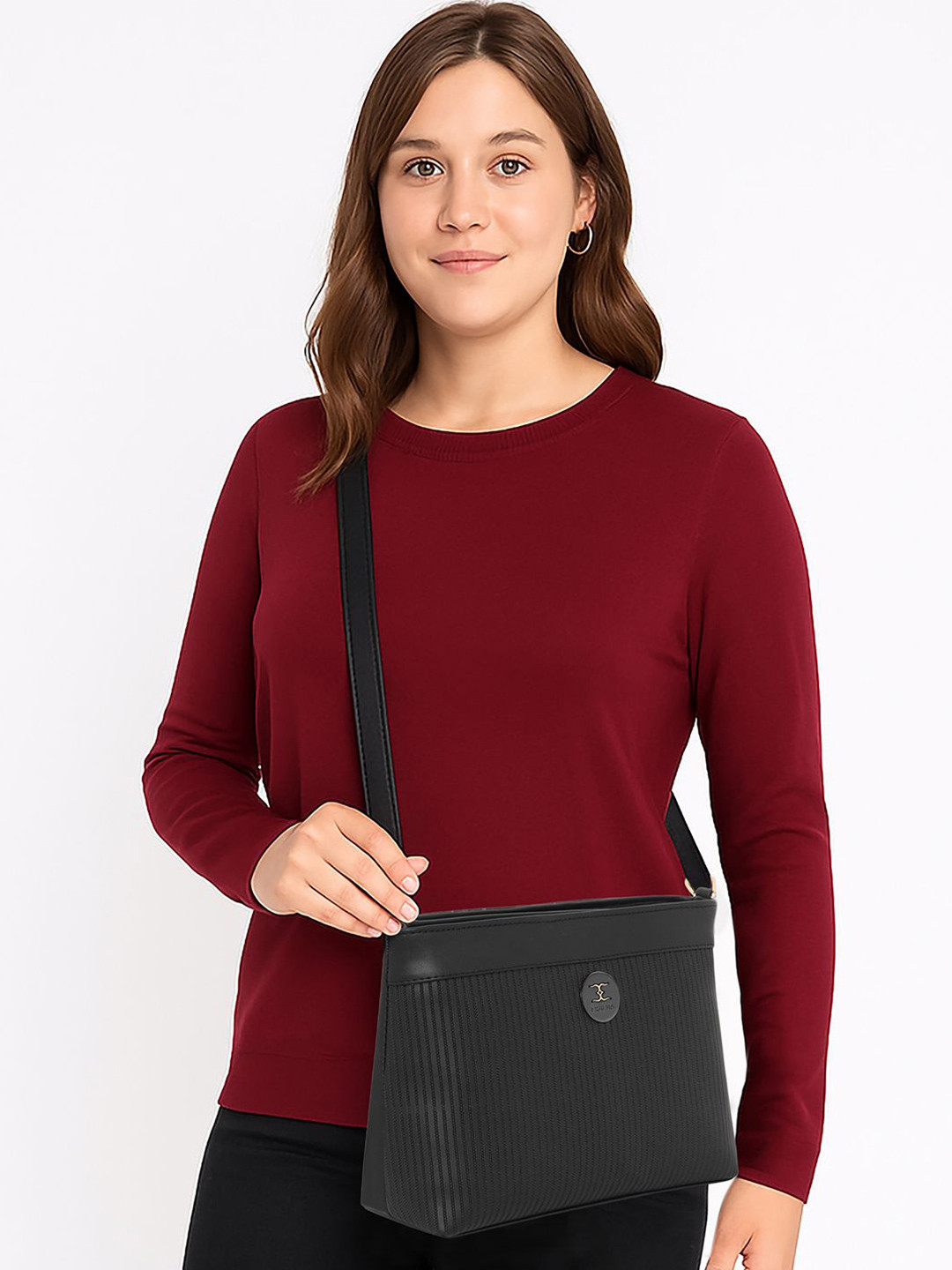 ESBEDA Women Dual-Tone Striped Small Sling bag with Zip Closure