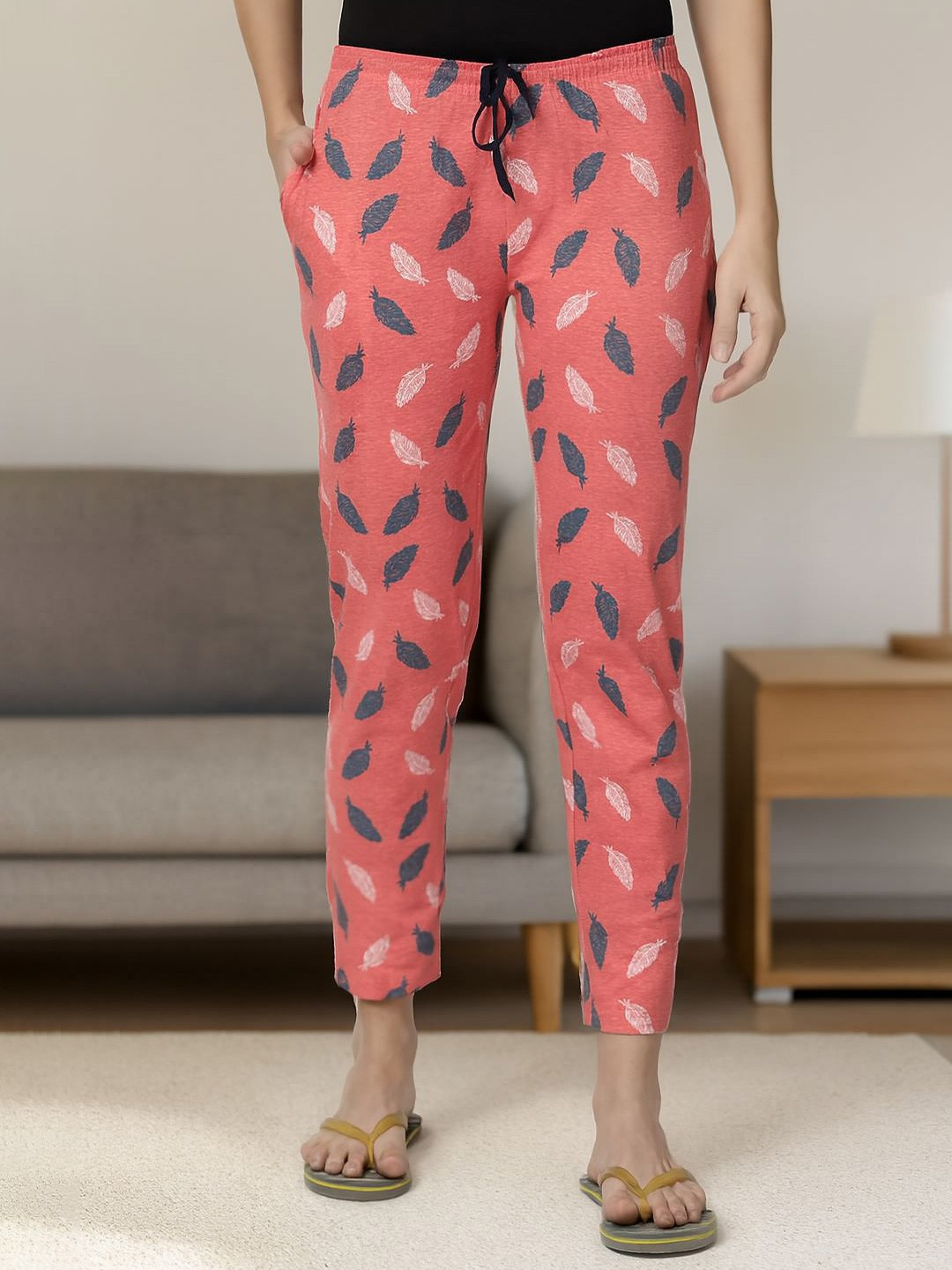 Kryptic Women Orange & Green Printed Relaxed Fit Lounge Pants